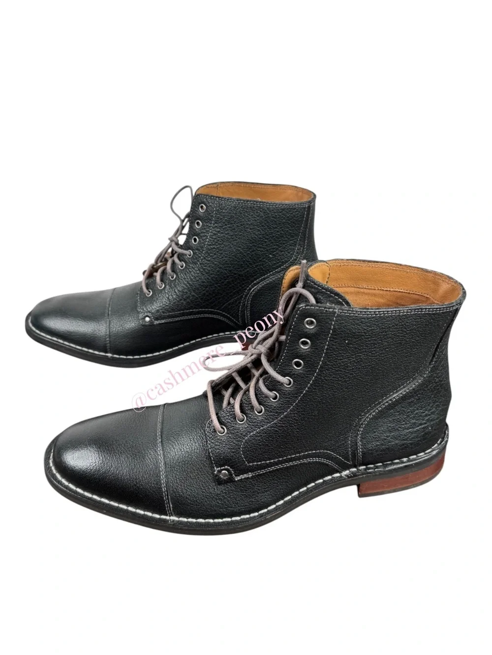 Cole Haan Black Leather Canton Stitch Cap-Toe Boots Mens Size 12